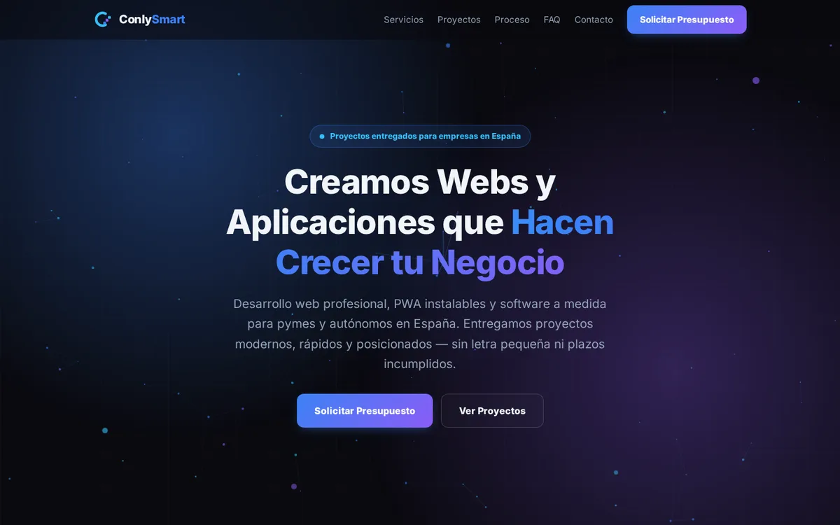 Captura de la web de ConlySmart: desarrollo web, PWA y software a medida